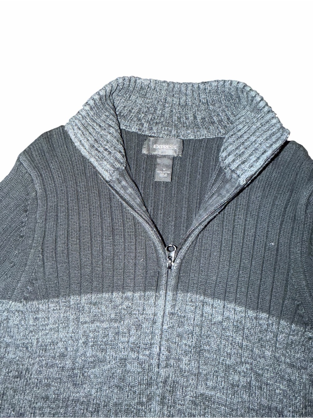 Men's Express Gray Zip-Front Ribbed Sweater - Picture 2 of 4